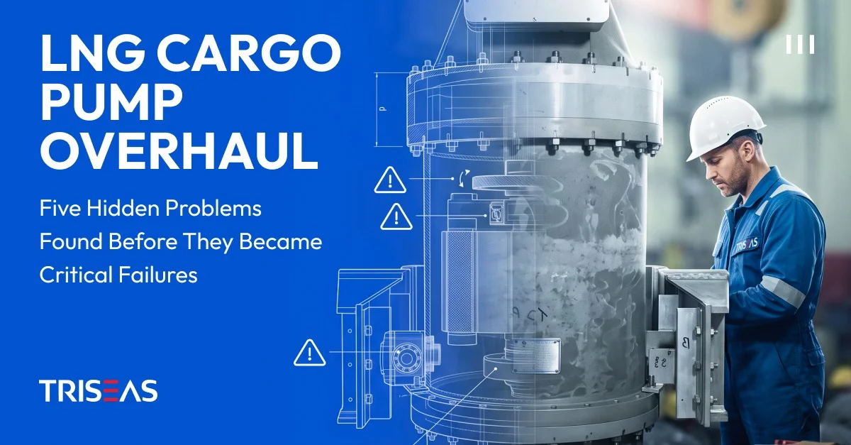 Technician inspecting a dismantled LNG cargo pump rotor during scheduled overhaul